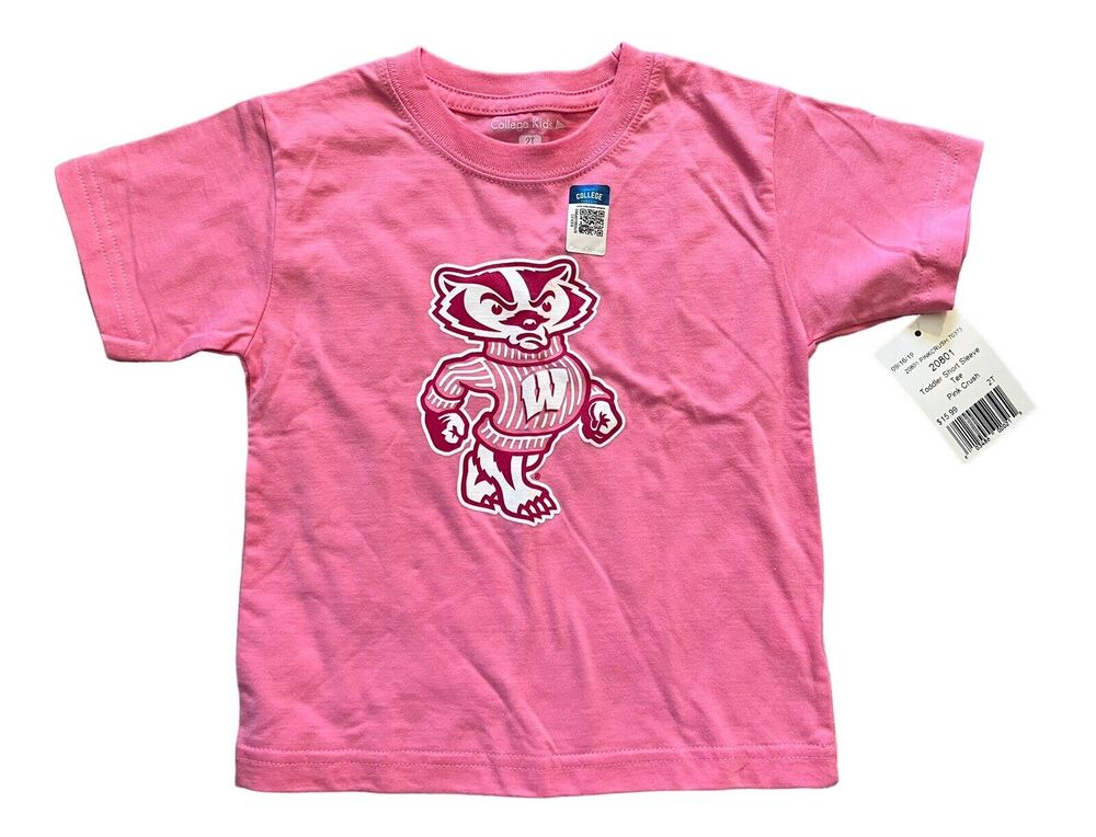 WISCONSIN BADGERS Cotton Pink 2T Toddle Short Sleeve T-Shirt College Kids NWT